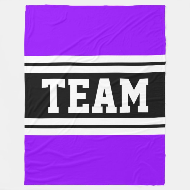 TEAM Bold Fun Bright Purple Black Racing Stripes Fleece Blanket (Front)