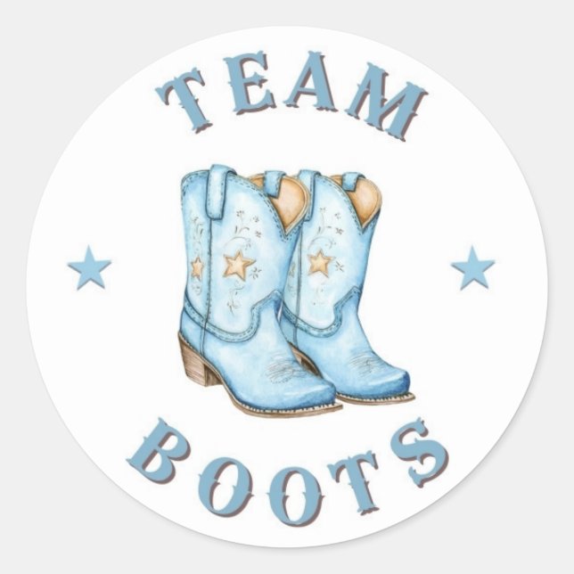 Team Boots for Boots or Bows Gender Reveal Party Classic Round Sticker (Front)