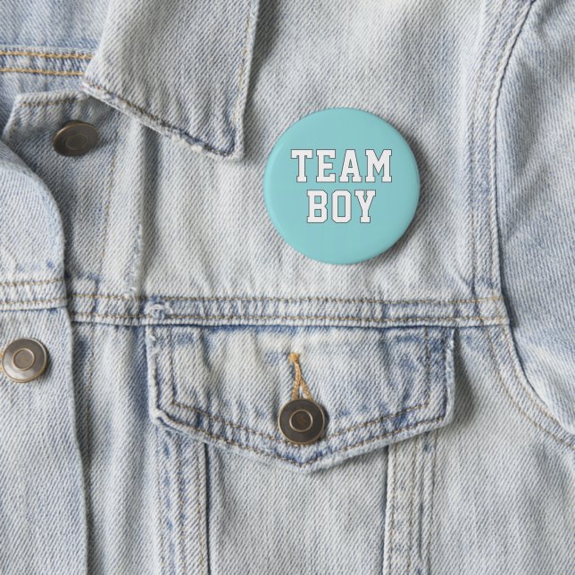 Team Boy Aqua Blue Baby Gender Reveal Party 2 Inch Round Button (In Situ)