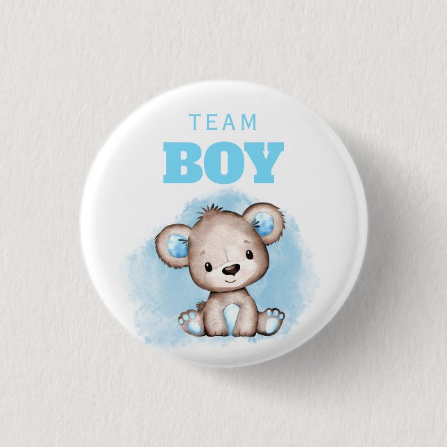 Team Boy Bear Gender Reveal 1 Inch Round Button (Front)