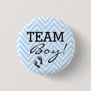 Team Boy Blue and White Chevron Baby Shower 1 Inch Round Button