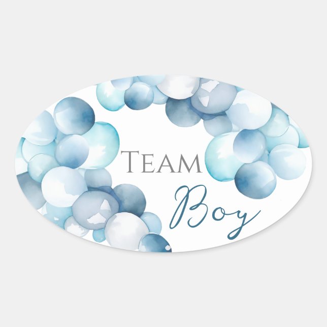 Team Boy Blue arc Watercolor Gender Reveal Oval Sticker (Front)