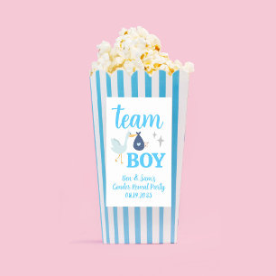 Team Boy Blue Gender Reveal Party Custom Popcorn Sticker