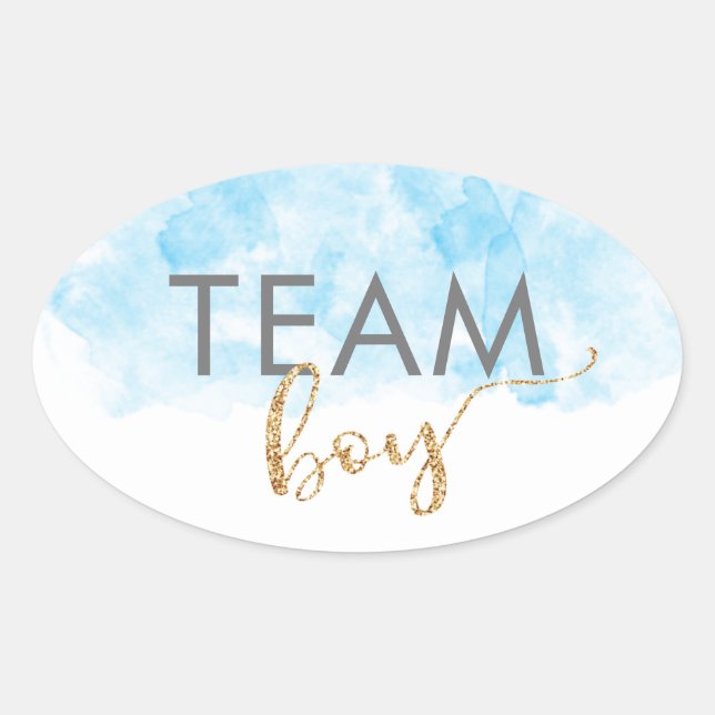 Team Boy Blue Gold Glitter Gender Reveal Oval Sticker (Front)