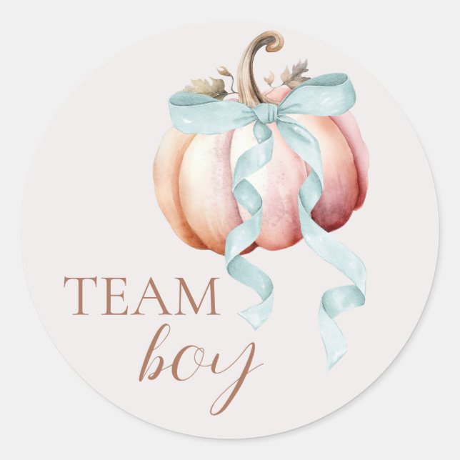 Team Boy Coquette Pumpkin Gender Reveal Sticker (Front)