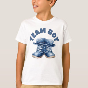 Team Boy Cute Little Blue Baby Boots Gender Reveal T-Shirt