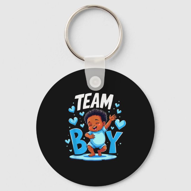Team Boy Design Gender Reveal New Baby Boy  Keychain (Front)