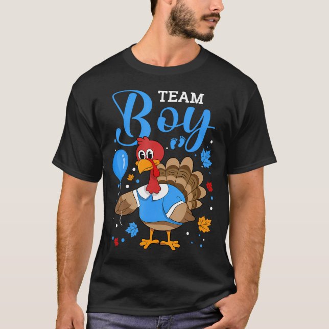 Team Boy Gender Reveal Baby Announcement Thanksgiv T-Shirt (Front)