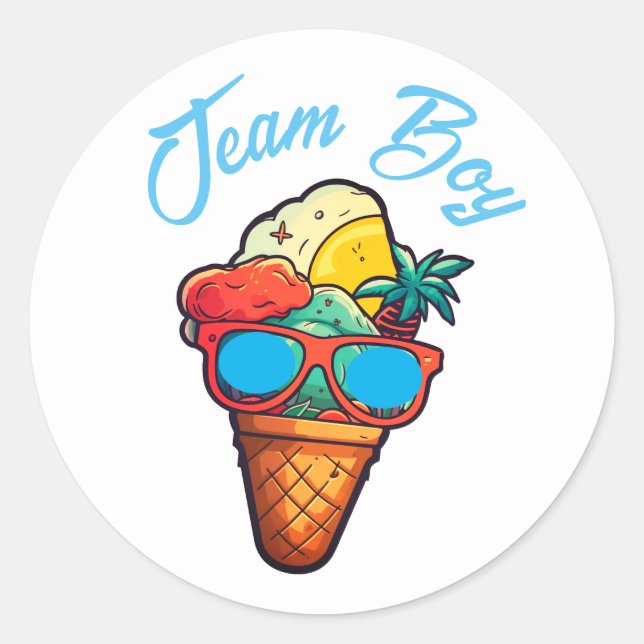 Team Boy Gender Reveal Party Vote Ice Cream   Classic Round Sticker (Front)