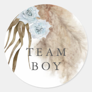 Team Boy Gender Reveal Party Vote Pampas Grass Classic Round Sticker