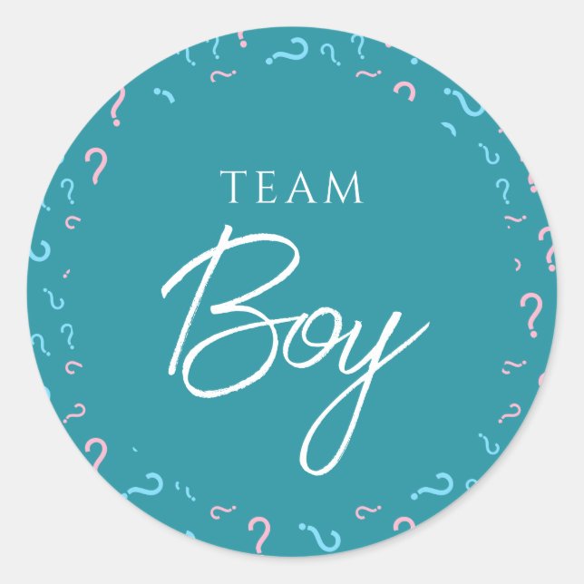 Team Boy Gender Reveal Teal Blue Classic Round Sticker (Front)