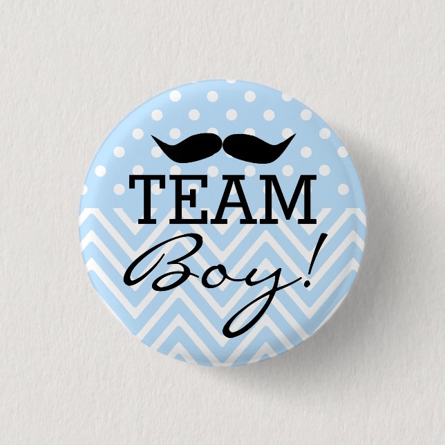 Team Boy Moustache Blue Baby Shower 1 Inch Round Button (Front)