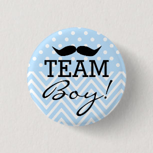 Team Boy Moustache Blue Baby Shower 1 Inch Round Button