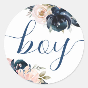 Team Boy Navy and blush Gender Reveal Sticker.   C Classic Round Sticker