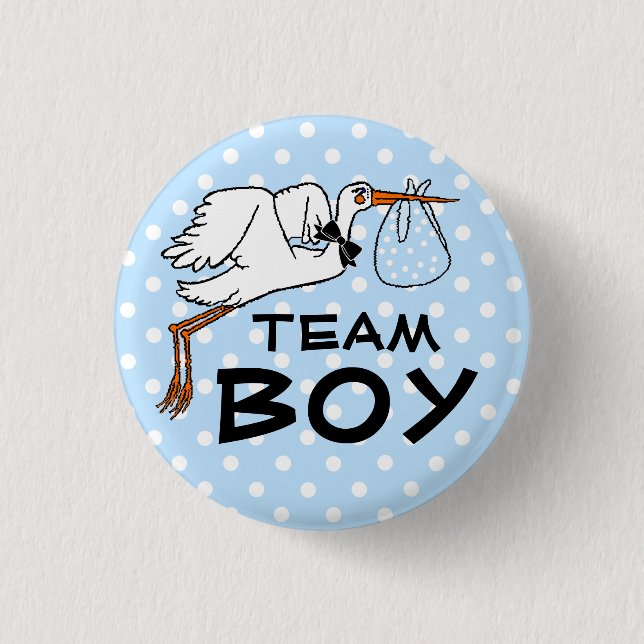 Team Boy Stork Baby Shower Gender Reveal 1 Inch Round Button (Front)