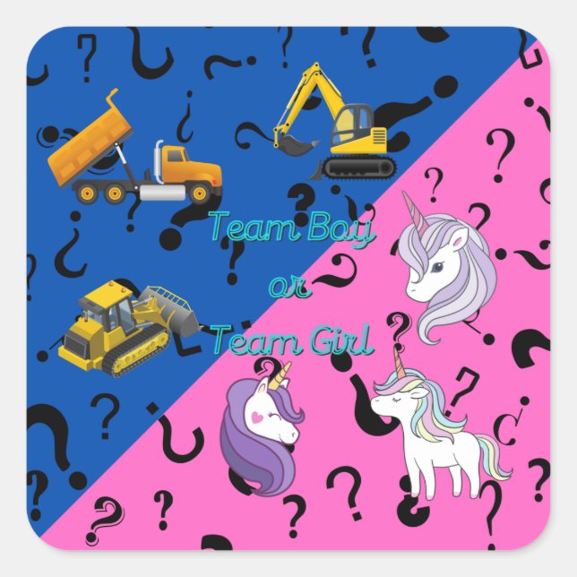 Team Boy vs Team Girl Heavy Equipment vs Unicorns  Square Sticker (Front)