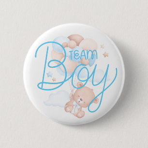Team Boy Watercolor Teddy Bear Gender Reveal 2 Inch Round Button