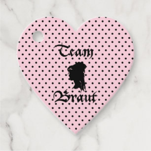 Team Braut Text mit Punkte rosa Favour Tags