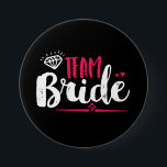 Team Bride Bachelorette Party Wedding Button<br><div class="desc">Team bride button. Perfect for bridal shower and bachelorette party accessories before the wedding. Navy blue,  white and pink with diamond and small hearts. Background color can be customized to your desired color theme. This pin is for the bridesmaid,  maid of honor,  bride's families and friends.</div>