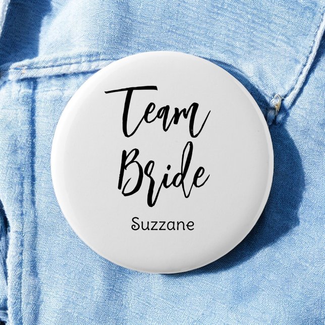 Team Bride Black White Wedding Button (Creator Uploaded)