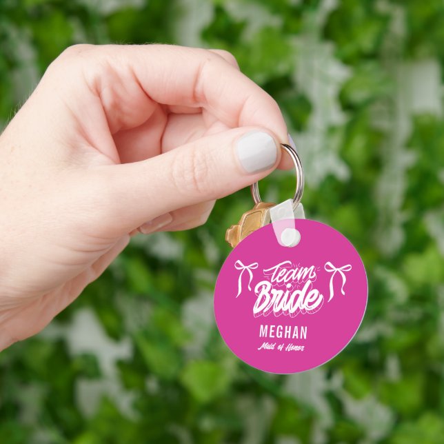 Team Bride Bridal Party Coquette Bow Favour Keychain (Hand)