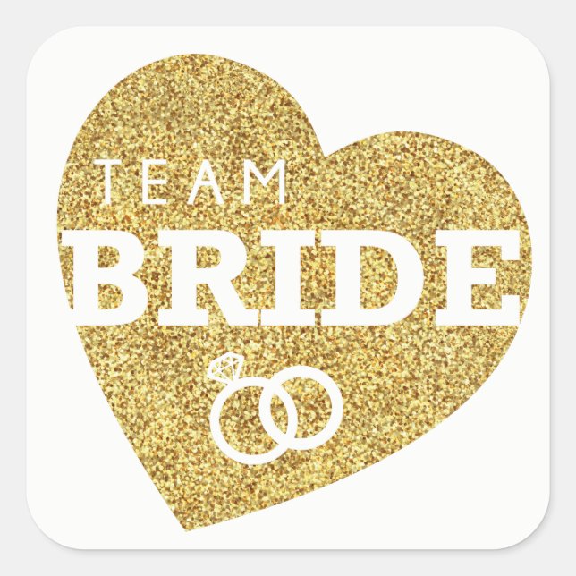 Team Bride Bridal Shower Stickers Gold Glitter (Front)