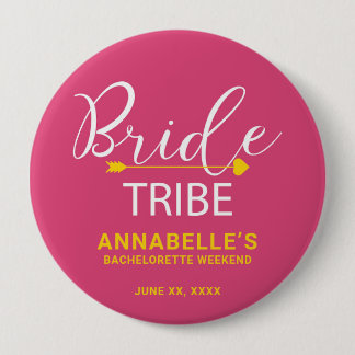 Team Bride Button. Hot Pink Cupid Arrow, Heart  4 Inch Round Button