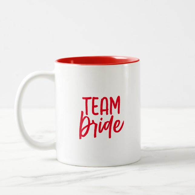 Team bride | Cool modern eyecatching red Two-Tone Coffee Mug (Left)