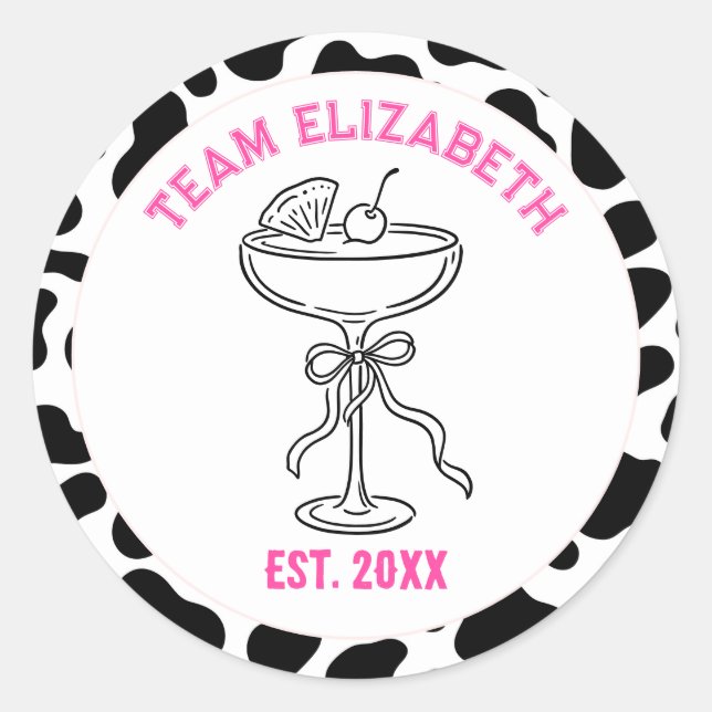 Team Bride Cow Print Nash Bash Bachelorette Classic Round Sticker (Front)