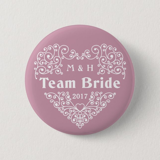 Team Bride custom monograms & year wedding buttons (Front)