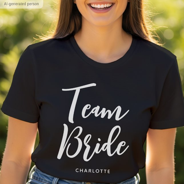 Team Bride Custom Name Wedding Black White T-Shirt (Creator Uploaded)