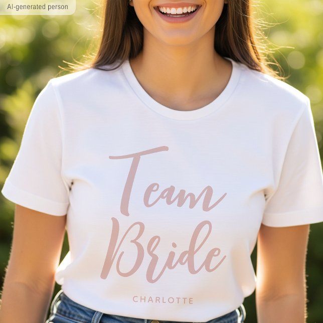 Team Bride Custom Name Wedding Dusty Pink T-Shirt (Creator Uploaded)