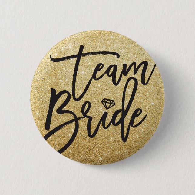 Team Bride Diamond Bridal Party Chic Gold Glitter 2 Inch Round Button (Front)