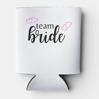 Team Bride Double Heart - black lettering Can Cooler