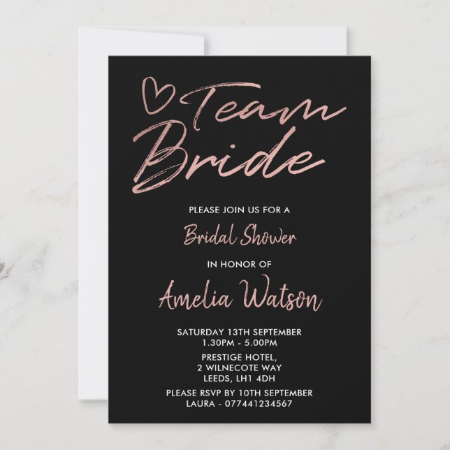 Team Bride Faux rosegold bridal shower invite (Front)
