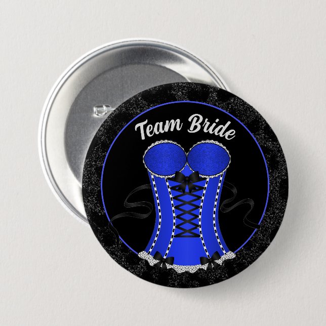 Team Bride Flirty Blue Corset 3 Inch Round Button (Front & Back)