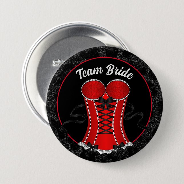 Team Bride Flirty Red Corset 3 Inch Round Button (Front & Back)