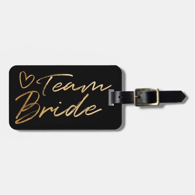 Team Bride - Gold faux foil luggage tag (Front Horizontal)