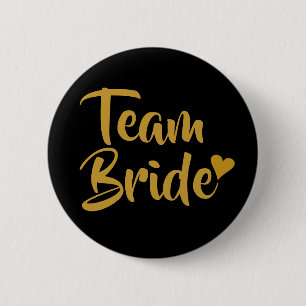 Team Bride Gold Heart 2 Inch Round Button