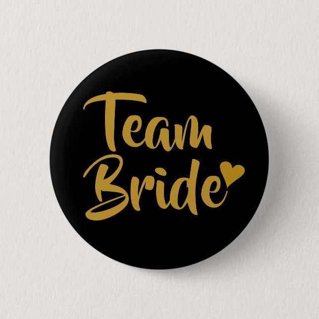 Team Bride Gold Heart 2 Inch Round Button (Front)