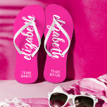 Team Bride Hot Pink and White Personalized Flip Flops<br><div class="desc">Hot pink and white - or any colour - flip flops personalized with your name and "Team Bride" or any wording you choose. Great bridesmaid gift, bachelorette party, flat shoes for the wedding reception, or a fun bridal shower favour. Change the colour straps and footbed, too! More colours done for...</div>
