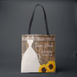Team Bride In Rustic Wood Sunflower Style Tote Bag<br><div class="desc">All over print pretty Team Bride In Rustic Wood Sunflower Style tote bag and diy text. ⭐This Product is 100% Customizable. Graphics and / or text can be added, deleted, moved, resized, changed around, rotated, etc... 99% of my designs in my store are done in layers. This makes it easy...</div>