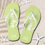 Team Bride Lime and White Personalized Flip Flops<br><div class="desc">Lime green and white - or any colour - flip flops personalized with your name and "Team Bride" or any wording you choose. Great bridesmaid gift, bachelorette party, flat shoes for the wedding reception, or a fun bridal shower favour. Change the colour straps and footbed, too! More colours done for...</div>