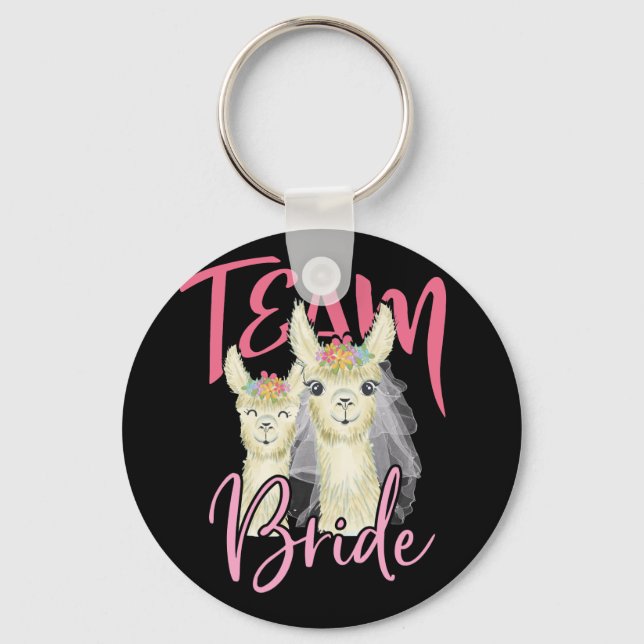 Team Bride Llama Bridesmaids Alpaca Keychain (Front)