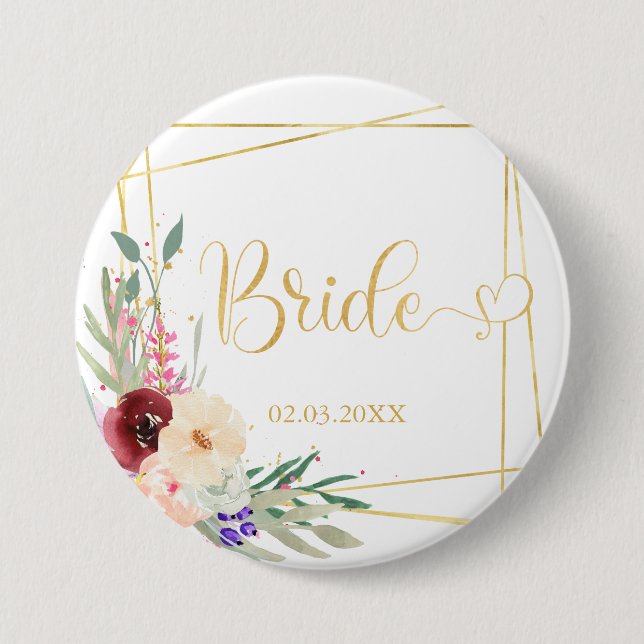 Team Bride! Modern Geometrik  3 Inch Round Button (Front)