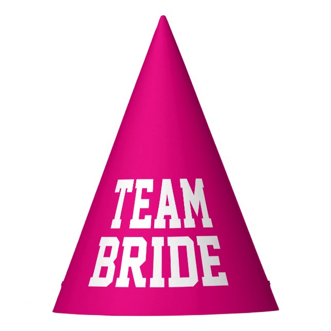 TEAM BRIDE neon pink wedding party hats for adults (Front)