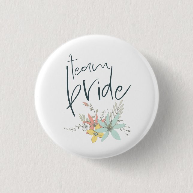 Team Bride Pastel Florals Wedding 1 Inch Round Button (Front)