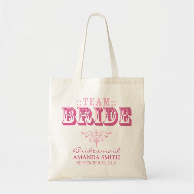 "TEAM BRIDE" Personalized Wedding Party Tote Bag (Front)