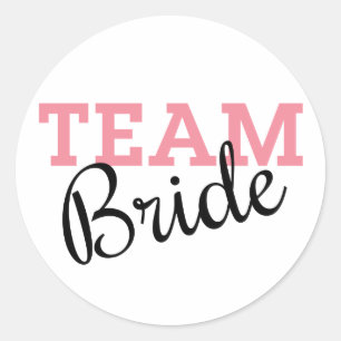 Team Bride Pink Script Classic Round Sticker
