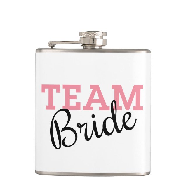Team Bride Pink Script Hip Flask (Front)